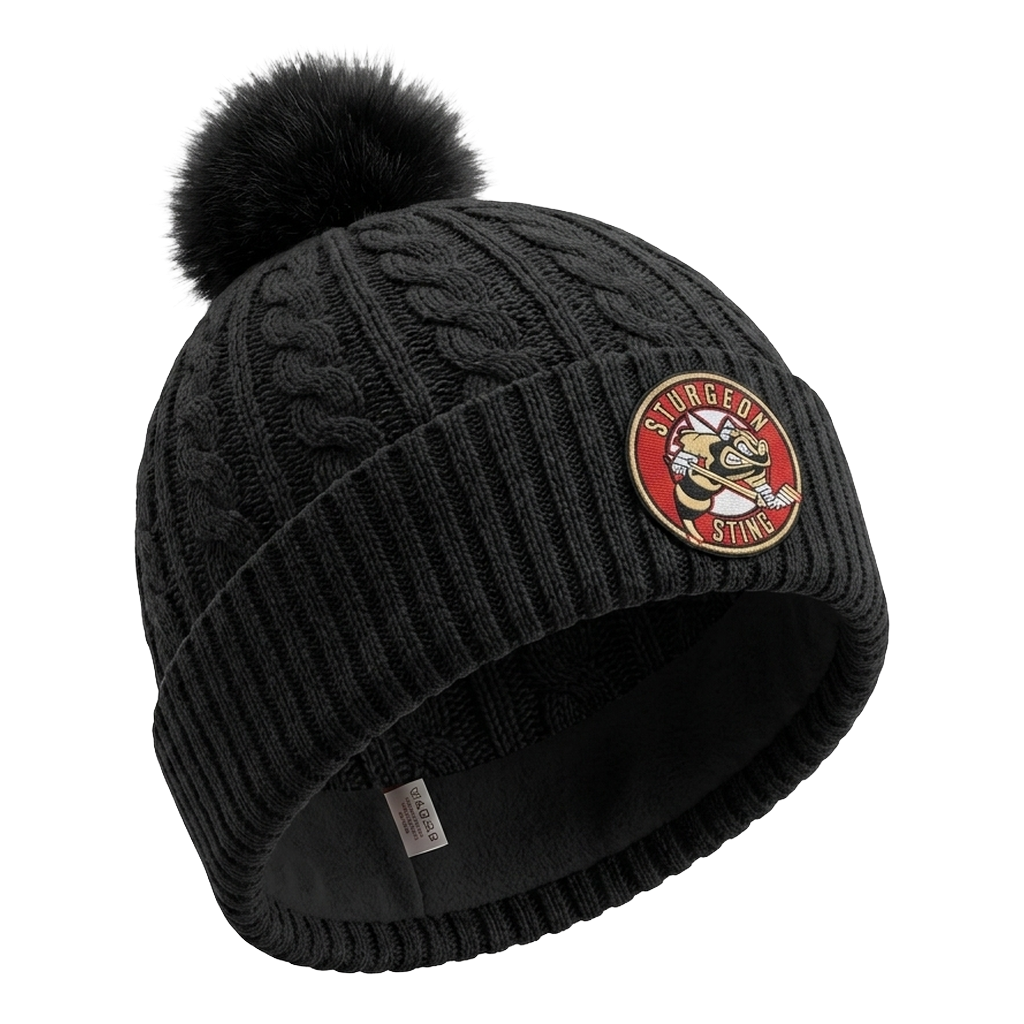 AJM 9L594L - Sting Classic - Black/Black Faux Fur Pom Toque