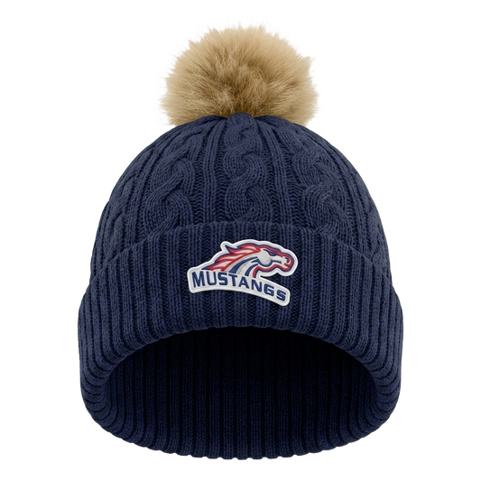AJM 9L594L Navy/Beige Faux Fur Pom Toque