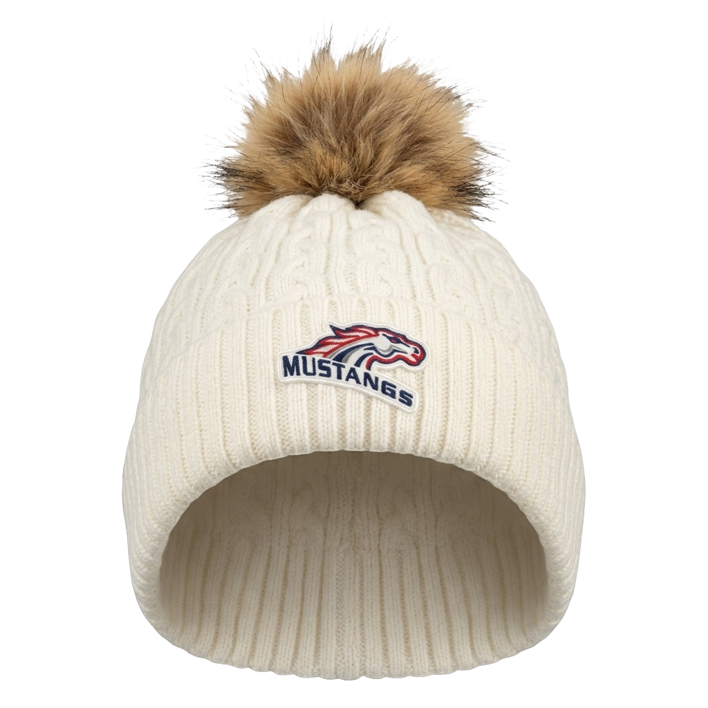 AJM 9L594L White/Beige Faux Fur Pom Toque