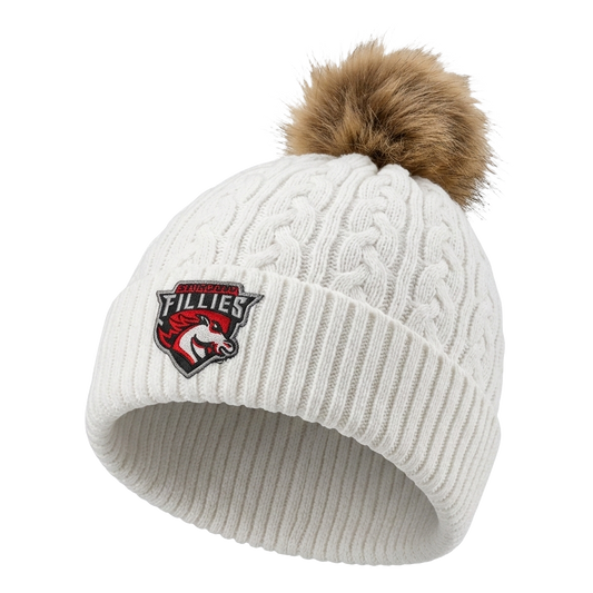 AJM 9L594L - Fillies - White/Beige Faux Fur Pom Toque