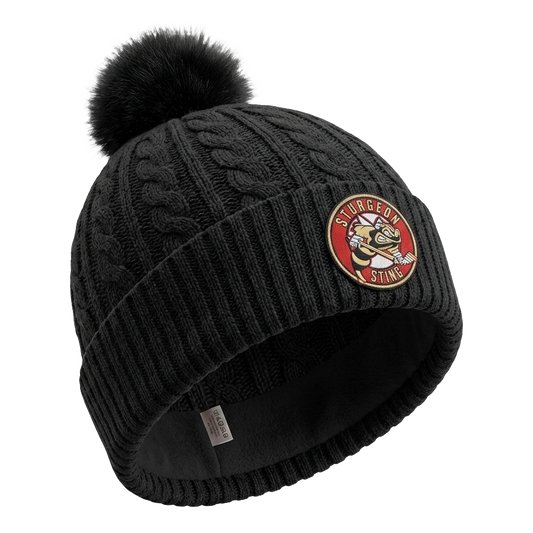 AJM 9L594L - Sting Classic - Black/Black Faux Fur Pom Toque