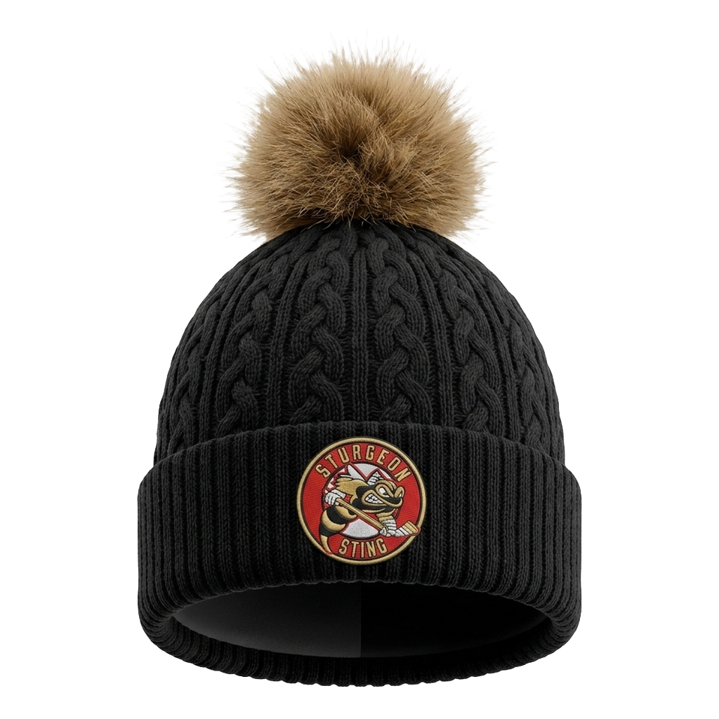 AJM 9L594L - Sting Classic - Black/Beige Faux Fur Pom Toque