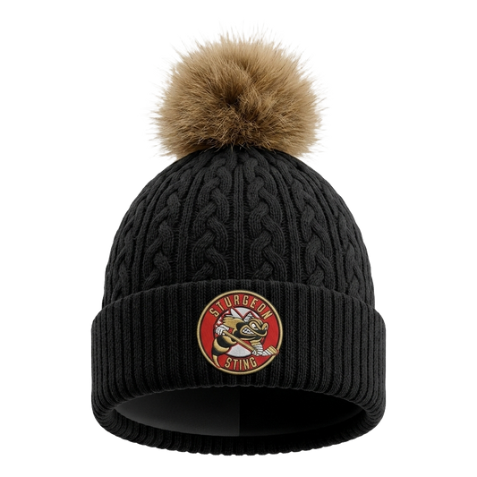 AJM 9L594L - Sting Classic - Black/Beige Faux Fur Pom Toque